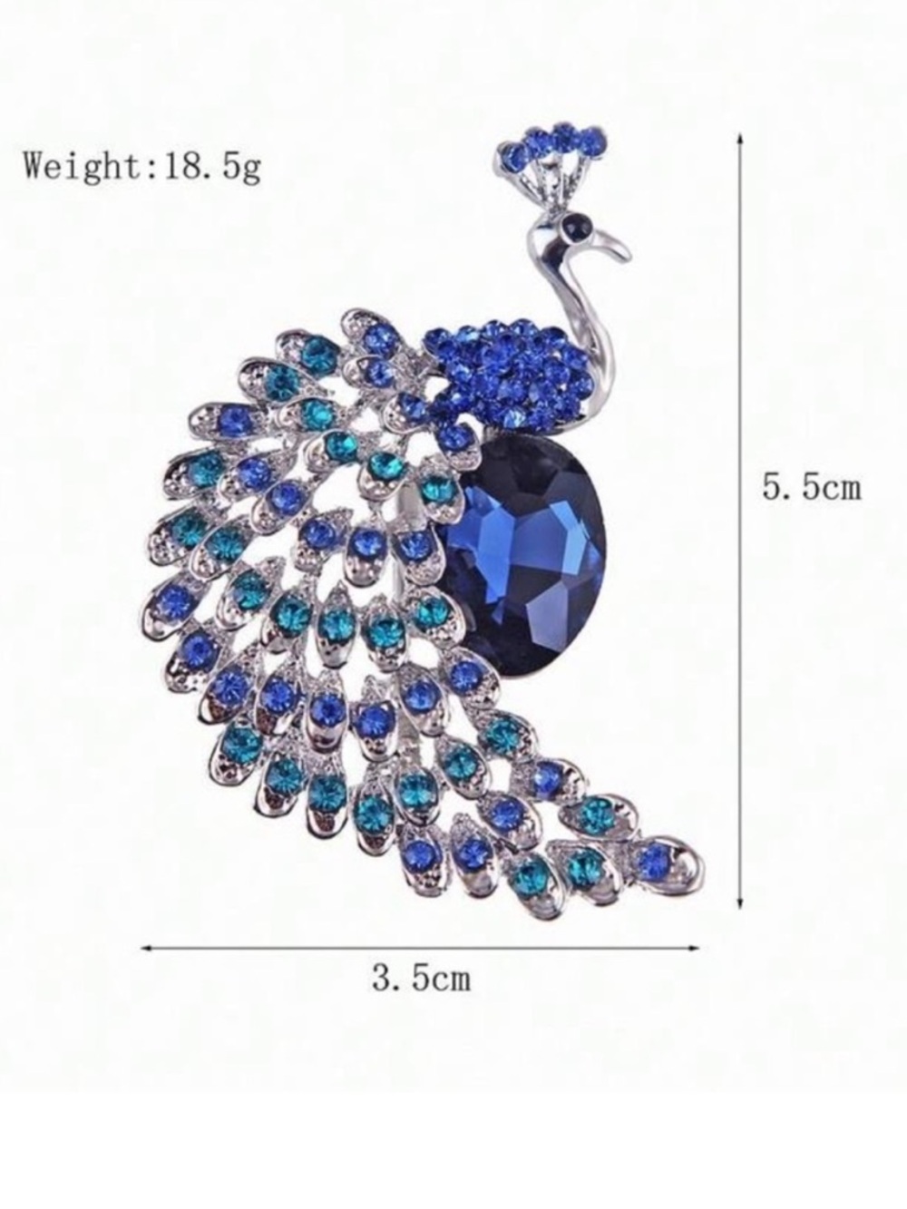 Anthropologie Silver Peacock Brooch with Blue and Teal Crystals - Picture 6 of 6